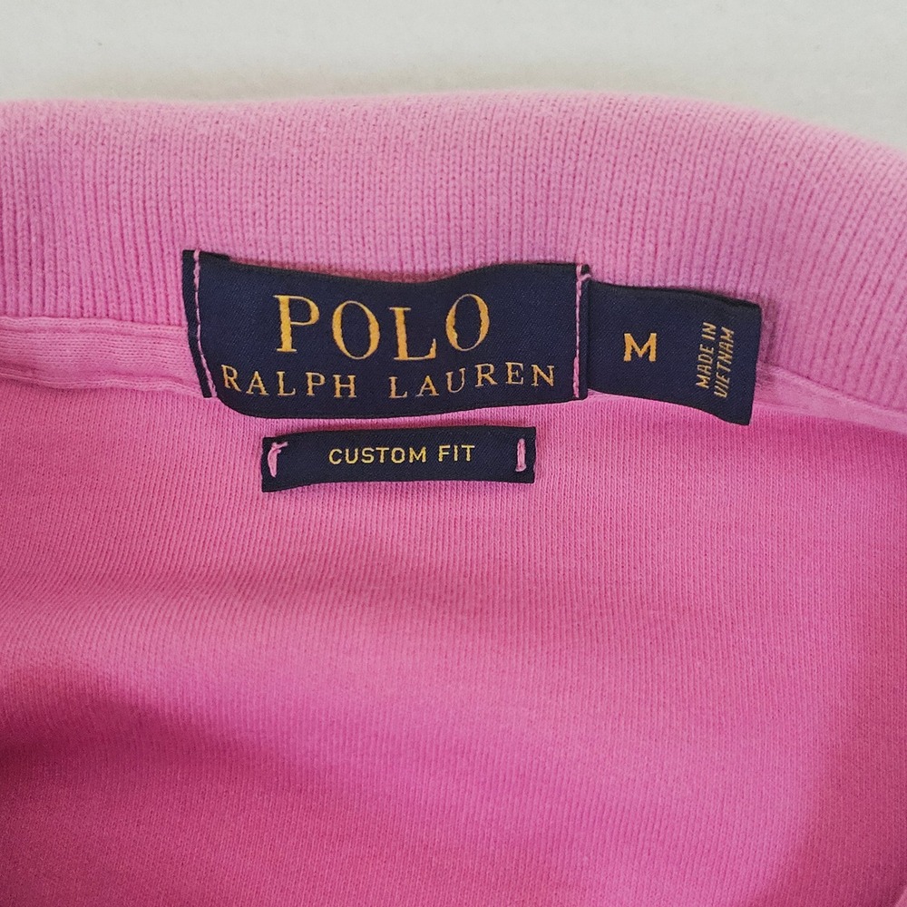 Polo Ralph Lauren Mens Pink Custom Fit Short Sleeve Polo Shirt Green Pony Size M - Picture 3 of 9